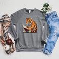 Cute Tiger Is Reading a Book Reading Tiger Raglan Sleeve Sweatshirt Deep Heather Cute Tiger Is Reading a Book Reading Tiger Raglan Sleeve Sweatshirt Deep Heather