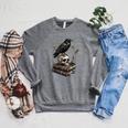 Dark Academia Raven Skull Books Raglan Sleeve Sweatshirt Deep Heather