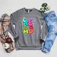 Dinosaur Read Book Lover Dino Reading Kids Premium Tri-Blend Raglan Sleeve Sweatshirt Deep Heather