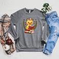 Duck Reading Book Graphic Duck With Book Floral Raglan Sleeve Sweatshirt Deep Heather