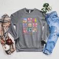 Girls 100 Days Of School Coquette Bow Pencil Bus Book Crayon Raglan Sleeve Sweatshirt Deep Heather
