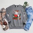 Goat Reading Book Graphic With Floral Raglan Sleeve Sweatshirt Deep Heather