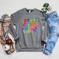 Groovy 70s Book Fair Vibe Tie Dye Reading School Librarian Raglan Sleeve Sweatshirt Deep Heather