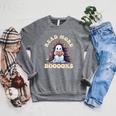 Groovy Read More Books Cute Ghost Teacher Halloween Raglan Sleeve Sweatshirt Deep Heather
