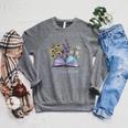 Grow Your Mind Wildflower Book Floral Motivation Raglan Sleeve Sweatshirt Deep Heather