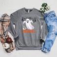 Halloween Teacher Librarian Books Reading Ghost Pun BOOOOKS Men Women Kids Raglan Sleeve Sweatshirt Deep Heather