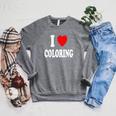 I Heart Love Coloring Hobbies Books Pencils Crayons Marker Raglan Sleeve Sweatshirt Deep Heather