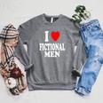 I Heart Love Fictional Men Book Movies Literature Reading Raglan Sleeve Sweatshirt Deep Heather