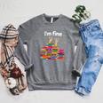 I'm Fine Reading Books Reader Book Lover Librarian Raglan Sleeve Sweatshirt Deep Heather