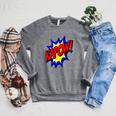 KAPOW Action Super Hero Retro Comic Book Bubble Superhero Raglan Sleeve Sweatshirt Deep Heather KAPOW Action Super Hero Retro Comic Book Bubble Superhero Raglan Sleeve Sweatshirt Deep Heather