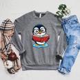 Kawaii Penguin In Cartoon Style With Book And Glasses Raglan Sleeve Sweatshirt Deep Heather Kawaii Penguin In Cartoon Style With Book And Glasses Raglan Sleeve Sweatshirt Deep Heather