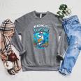Kids Toddler Boy Reading Is Jawsome Shark Book Lover Kids Nerdy Raglan Sleeve Sweatshirt Deep Heather