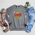 Latina Superhero Comic Book Bubble Raglan Sleeve Sweatshirt Deep Heather