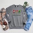 Librarian Merry Christmas Books Santa Hat Reindeer Elf Xmas Raglan Sleeve Sweatshirt Deep Heather