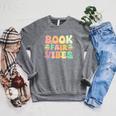 Library Book Fair Vibe Groovy Retro School Reading Nostalgic Raglan Sleeve Sweatshirt Deep Heather
