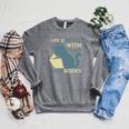 Life Is Better With Cats And Books Raglan Sleeve Sweatshirt Deep Heather