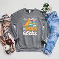 Life Is Better With Dogs And Books Bookworm Reader Reading Raglan Sleeve Sweatshirt Deep Heather