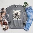 Life Is Short Buy The Book Skeleton Book Lover Reading Raglan Sleeve Sweatshirt Deep Heather