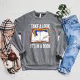 Take A Look It's In A Book Rainbow Bookworm And Book Lover Raglan Sleeve Sweatshirt Deep Heather