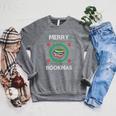 Merry Bookmas Christmas Jumper Avid Reader Ugly Sweater Book Raglan Sleeve Sweatshirt Deep Heather