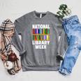 National Library Week 2021 Book Lover Reader Librarian Raglan Sleeve Sweatshirt Deep Heather