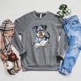 Nerdy Schnauzer Dog Book Lover Glasses Cute Pet For Men Women Kids Raglan Sleeve Sweatshirt Deep Heather