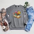 Open Book With Wildflowers Vintage Botanical Reading Raglan Sleeve Sweatshirt Deep Heather