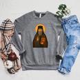 Orthodox Icon Of Seraphim Rose Holding The Holy Book Raglan Sleeve Sweatshirt Deep Heather