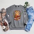 Owl Reading Book Graphic Owl With Book Floral Raglan Sleeve Sweatshirt Deep Heather