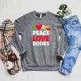 Peace Love Books Bookworm Book Lovers Raglan Sleeve Sweatshirt Deep Heather Peace Love Books Bookworm Book Lovers Raglan Sleeve Sweatshirt Deep Heather