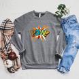 POW Colorful Comic Book Pop Art Fun Superhero Raglan Sleeve Sweatshirt Deep Heather