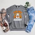 Read More Books Booooks Ghost Pumpkin Cute Teacher Halloween Raglan Sleeve Sweatshirt Deep Heather
