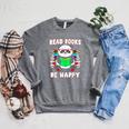 Read Books Be Happy Panda Literacy Reading Teacher Raglan Sleeve Sweatshirt Deep Heather
