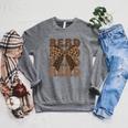 Read Coquette Bow Retro Western Groovy Leopard Reading Raglan Sleeve Sweatshirt Deep Heather