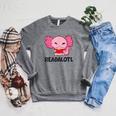Readalotl Love Axolotls Reading Books And Axolotls Raglan Sleeve Sweatshirt Deep Heather