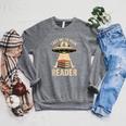 Take Me To Your Reader UFO Alien Book Lover Pun Raglan Sleeve Sweatshirt Deep Heather