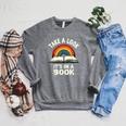 Retro Rainbow Take A Look It's In A Book Reading Raglan Sleeve Sweatshirt Deep Heather Retro Rainbow Take A Look It's In A Book Reading Raglan Sleeve Sweatshirt Deep Heather