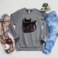 SataniCat Pentagram Cat Satan Demon Necronomicon Book Lover Raglan Sleeve Sweatshirt Deep Heather