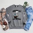 Skeleton Reading Book With Coffee Raglan Sleeve Sweatshirt Deep Heather