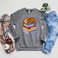 Sloth Napping On Book Stack Raglan Sleeve Sweatshirt Deep Heather