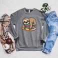 Sloth Sleeping On Books Raglan Sleeve Sweatshirt Deep Heather Sloth Sleeping On Books Raglan Sleeve Sweatshirt Deep Heather
