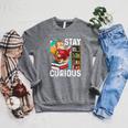 Stay Curious Monkey Reading Book Lover Bookworm Raglan Sleeve Sweatshirt Deep Heather
