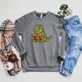 T-Rex Dinosaur Reading Book Nerd Raglan Sleeve Sweatshirt Deep Heather