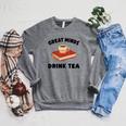 Tea Great Minds Drink Tea Apple Teacups Books Raglan Sleeve Sweatshirt Deep Heather