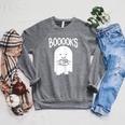 Teacher Librarian Halloween Cute Ghost Books Library Women Raglan Sleeve Sweatshirt Deep Heather