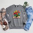 Tulips Flowers Book Floral Raglan Sleeve Sweatshirt Deep Heather