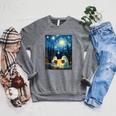 Van Gogh Starry Night Ghost Book Reading Camping Halloween Raglan Sleeve Sweatshirt Deep Heather Van Gogh Starry Night Ghost Book Reading Camping Halloween Raglan Sleeve Sweatshirt Deep Heather