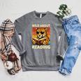 Vintage Cheetah Reading Book Wild About Reading Shirts Boys Raglan Sleeve Sweatshirt Deep Heather