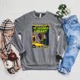 Vintage Horror Comic Book Cover Shadowed Library Zombie Raglan Sleeve Sweatshirt Deep Heather