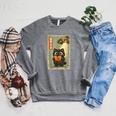 Vintage Japanese Cat Book Lovers UFO Alien Abduction Cat Dad Raglan Sleeve Sweatshirt Deep Heather